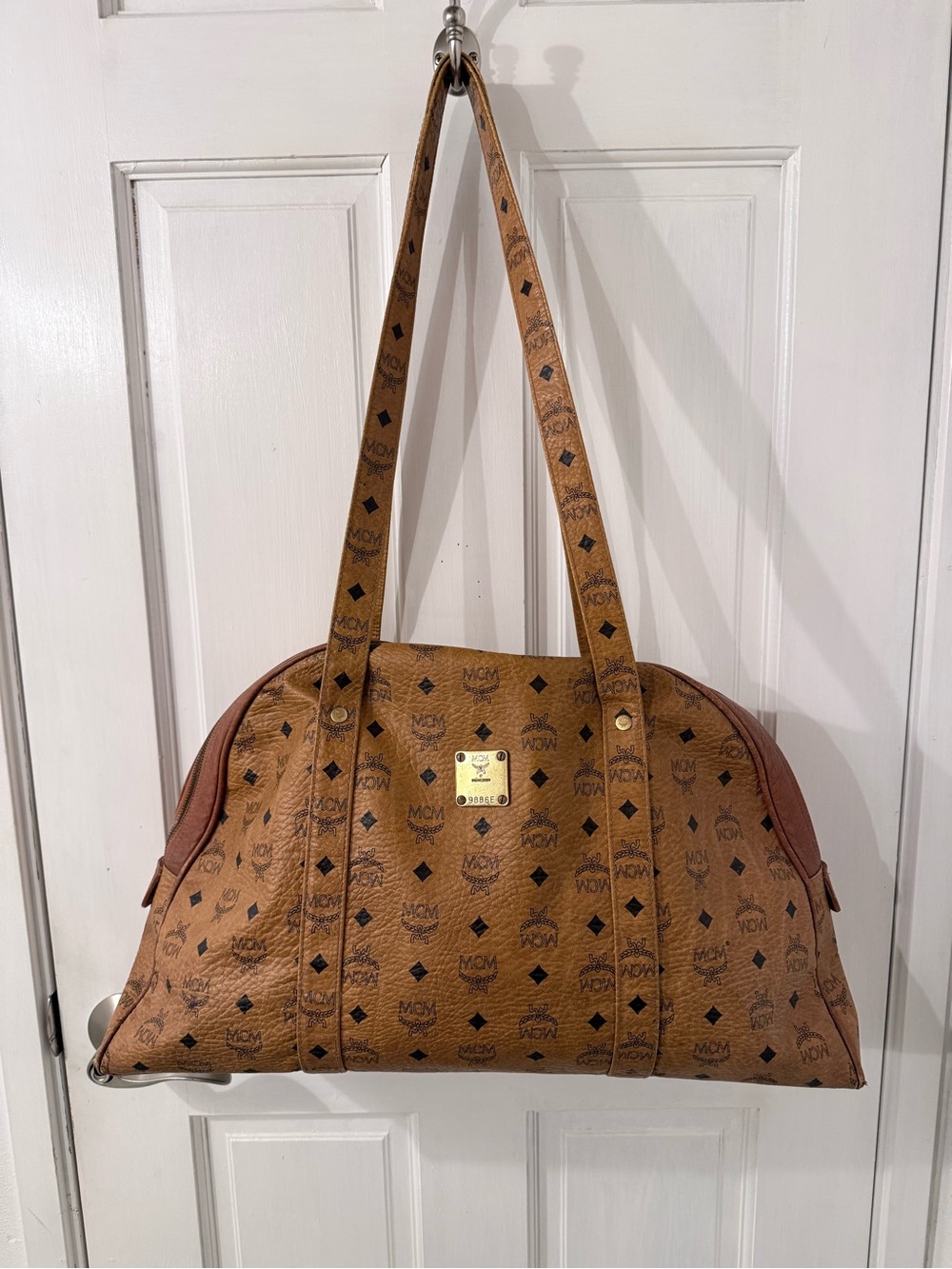 MCM Cognac Visetos Dome Shoulder Bag